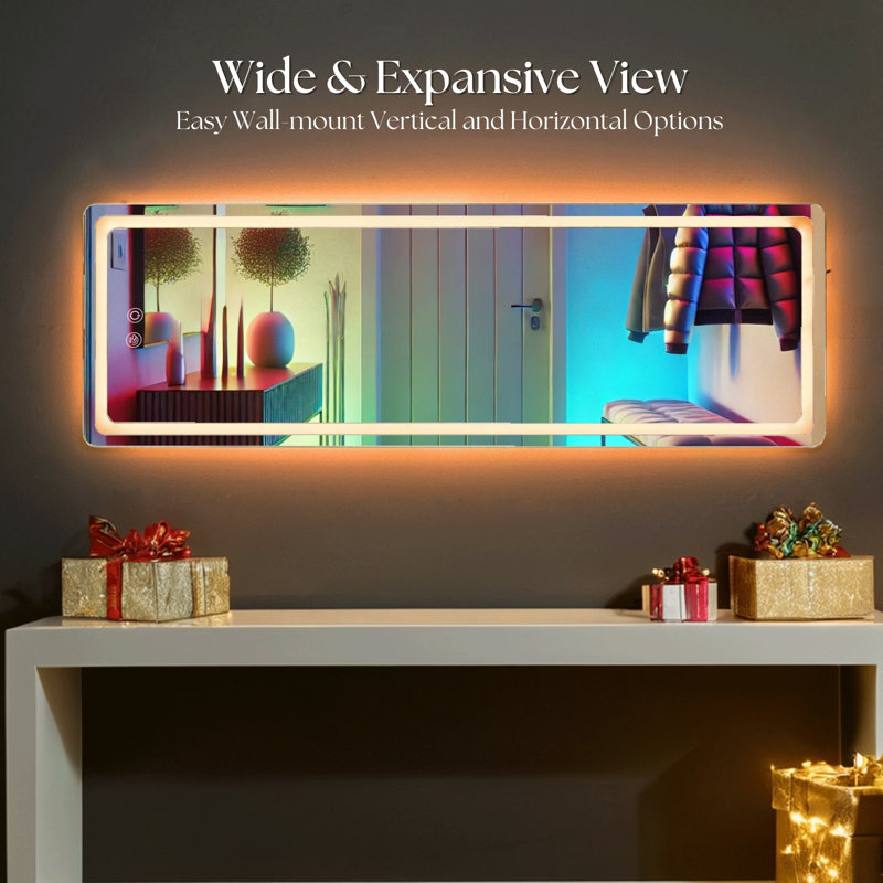 Wrought Studio Denekia Lighted Full Length Mirror Wall Mounted Mirror RGB Color Changing LED Lights Mirror Reviews Wayfair